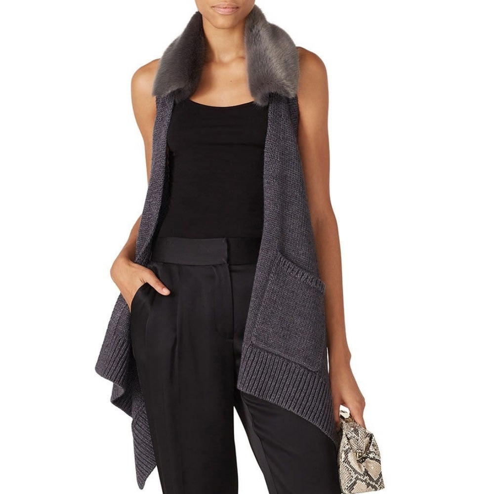 NWOT Kaufmanfranco Carbon Grey Faux Fur Sweater Knit Vest